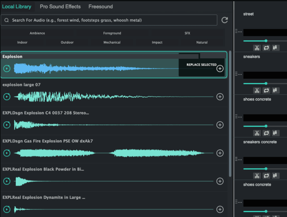 Find Similar sound search panel