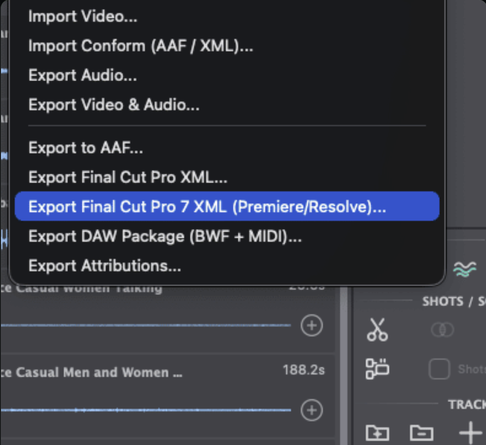 Audorama interchange and export menu