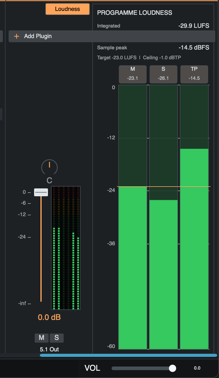 Loudness metering panel